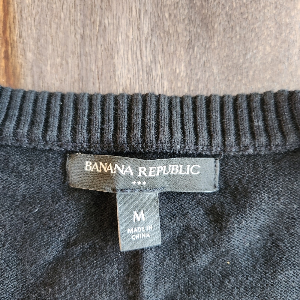 Stylish Banana Republic Long Zip Up Sweater Black Pockets w/ Leather Look Medium - Picture 2 of 9